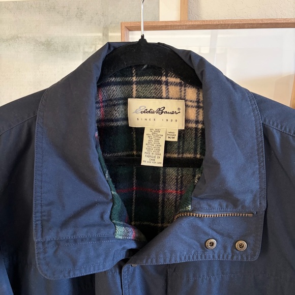 VTG Eddie Bauer Mountain Parka Jacket Men's Medium Blue Wool Lined 90s Coat - Picture 2 of 7